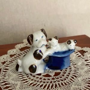 Vintage Whimsical Mother dog figurine with her puppies.